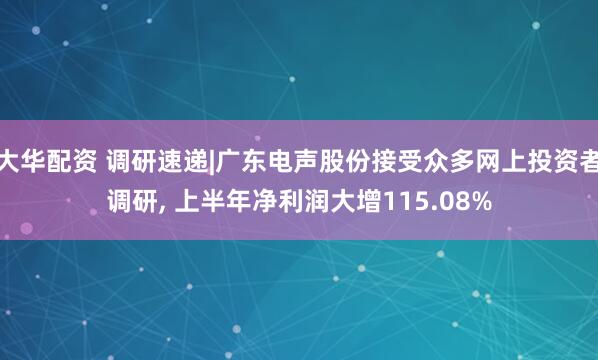 大华配资 调研速递|广东电声股份接受众多网上投资者调研, 上半年净利润大增115.08%